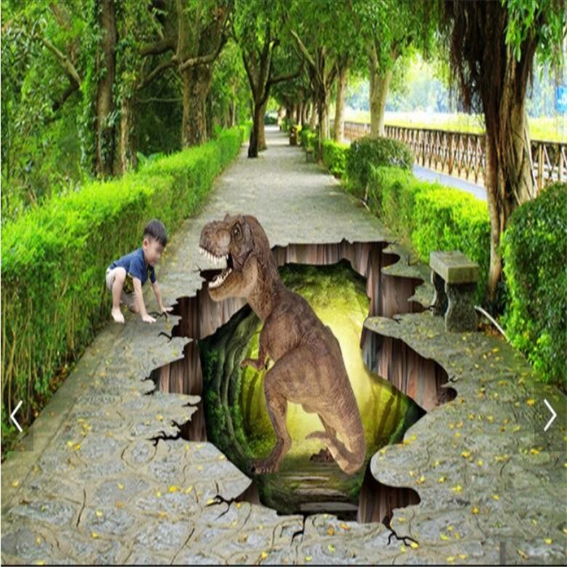 beibehang 3 d pvc flooring custom wall sticker 3d dinosaur to break the floor 3 d bathroom flooring painting photo wallpaper magical dinosaur round square drill diamond painting 30 30cm