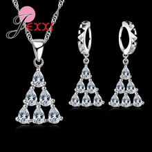 Роскошный дизайн капли воды форма CZ яркие Свадебные Ювелирные наборы ожерелье и серьги 925 пробы серебро