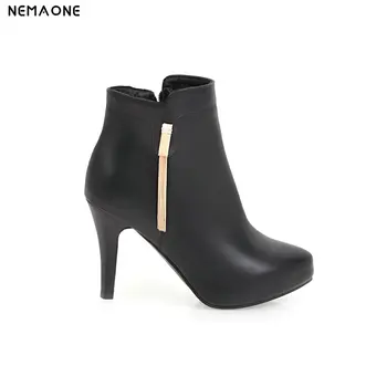 

NEMAONE sexy ankle boots woman super high heels poined toe thin heels boots spring autumn women dress shoes black beige white