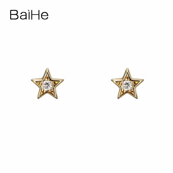 BAIHE Solid 14 K желтое золото 0.04ct H/SI-SI3 круглая огранка натуральные бриллианты Свадебные модные ювелирные изделия подарок серьги-гвоздики