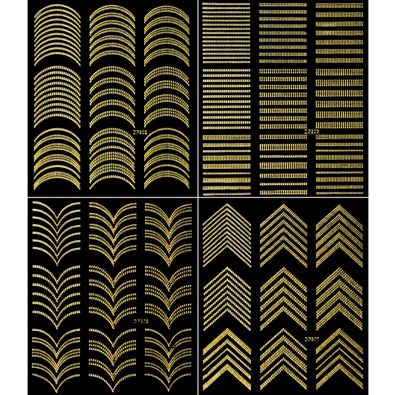 Золотая наклейка для нейл-арта, 8 видов стилей, уникальный 3D стереоскопический стикер для нейл-арта, s клей, разные формы, наклейки для ногтей, сделай сам, NBN
