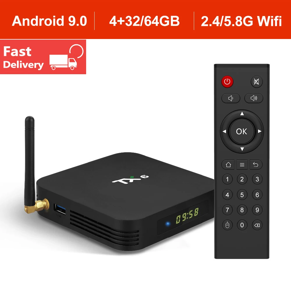 

Android 9.0 Smart TV BOX Allwinner H6 Quad Core BT 4.0 USB 3.0 Wifi 2.4G/5G 4K HD Media Player Set Top Box TX6 VS HK1 MAX MINI