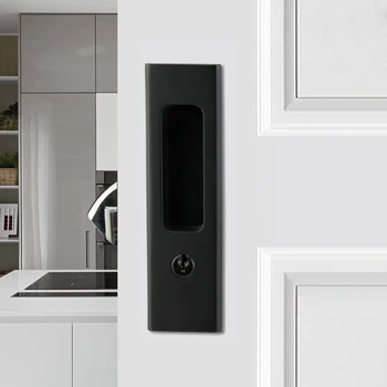 

Black Zinc Alloy Wood Door Handle Lock With Keys For Interior Sliding Barn Door hardware