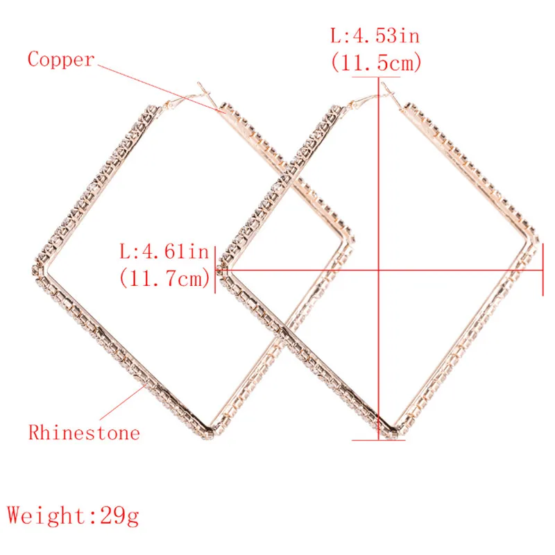 GEREIT панк женские серьги преувеличенные большие Геометрические Квадратные обруч с кристаллами серьги для брошь из горного хрусталя для девочек серьги, украшения, подарок