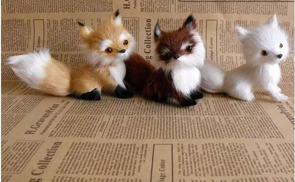 

13x10cm squatting fox model, one lot /3 pieces polyethylene&furs handicraft Figurines home decoration toy gift a2525