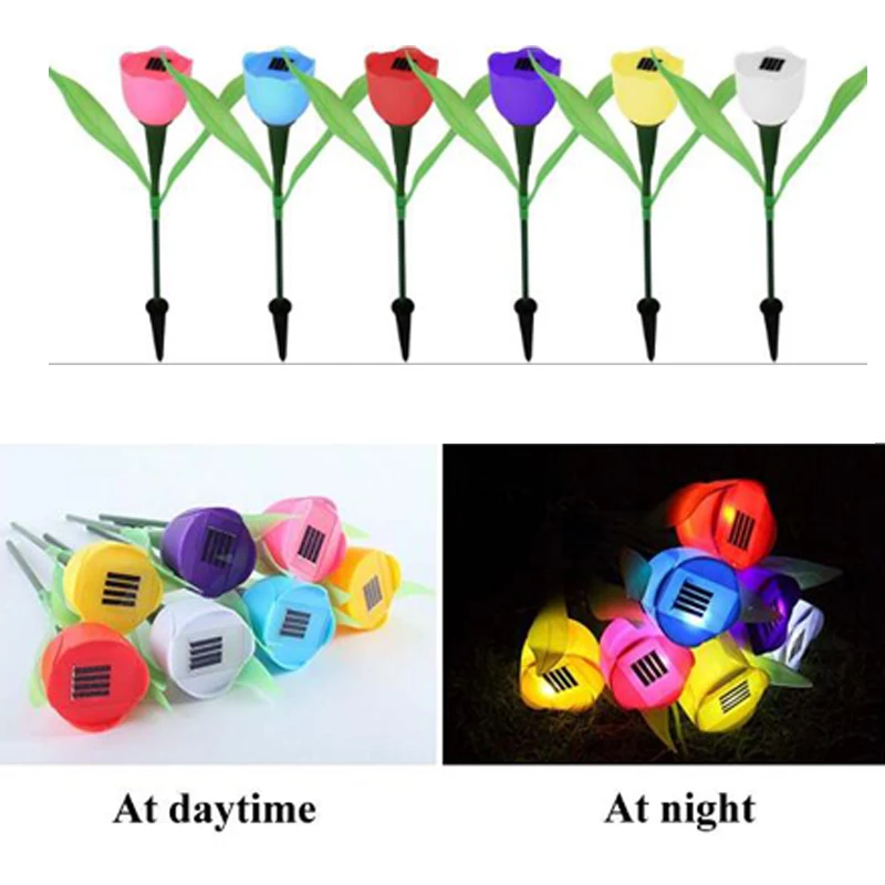 LED Solar Power Garden Lights Colorful Flower Tulip Soral Lamp For Outdoor Landscaping Park Lawns Grasses Christmas Decoration outdoor leisure round table white paint negotiation reception table ins coffee milk tea tulip balcony small round table