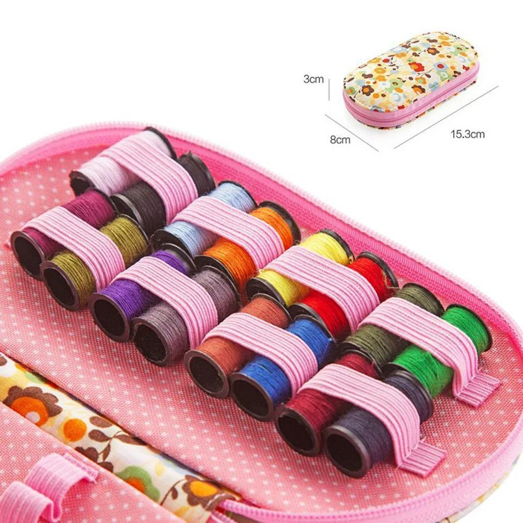 Portable mini travel sewing kits box with color needle threads pin scissor sewing set with case box home tools DIY handwork tool