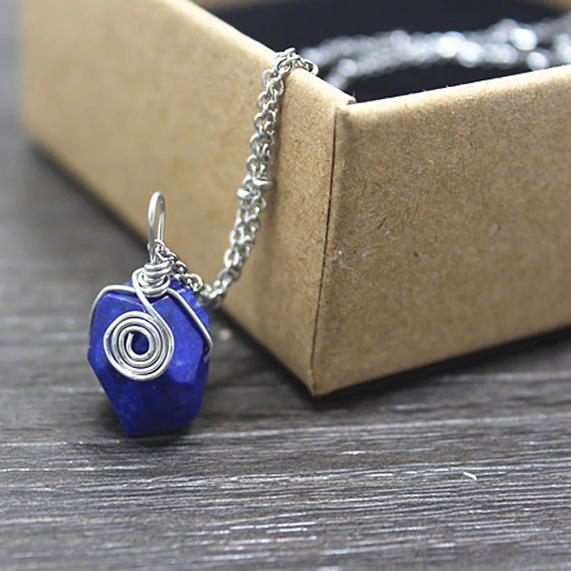 

Fashion Women Silver Plated Climb on Natural Lazurite Stone Pendants Necklaces Handmade Jewelry Gifts for Women