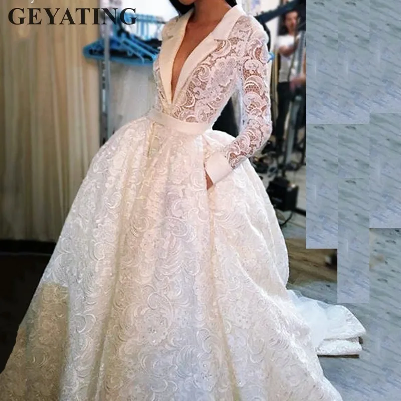 Elegant Women Arabic Evening Dresses Long Sleeves Vintage Lace V Neck Dubai Prom Dress abiye gece elbisesi Formal Party Gowns