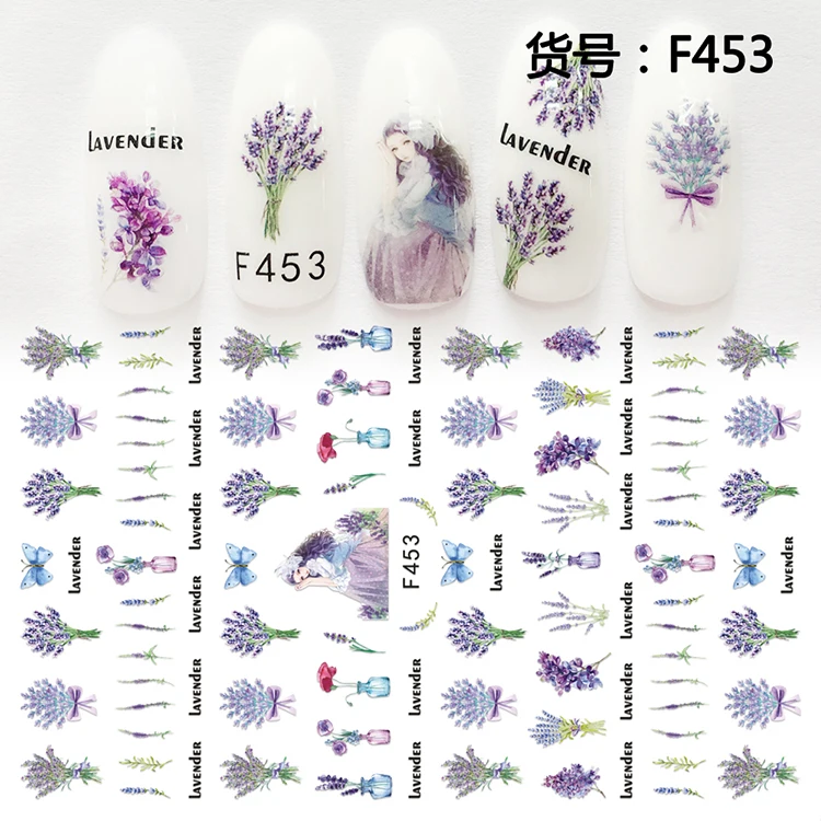 Nail Art sticker s Flowers 1 лист Lavander Nail wrap sticker ультратонкие наклейки для ногтей-12 наклеек s