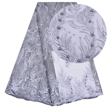 

African Lace Fabric 2018 Embroidered Nigerian Laces Fabric Bridal High Class French Tulle Lace Fabric With Pearls For Women 1194