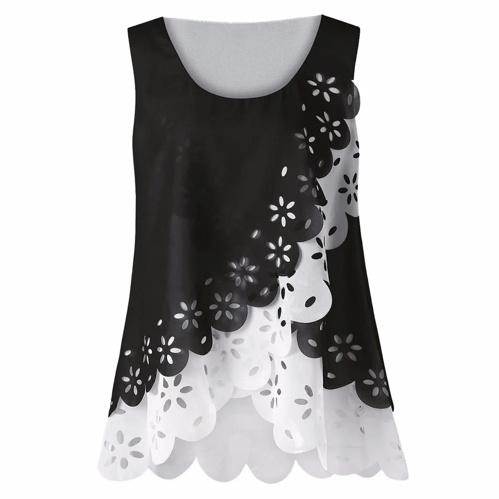 Модный женский летний топ без косточек с цветочным рисунком, шифоновая блузка с круглым вырезом, топы без рукавов, roupas feminina - Цвет: Белый