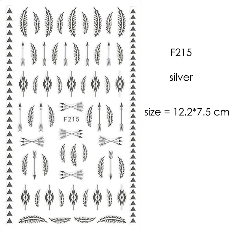 F212-F218 наклейки для ногтей серии s F 12*7,5 см белый черный золотой серебряный узор самоклеющиеся наклейки для украшения ногтей - Цвет: F215 Silver