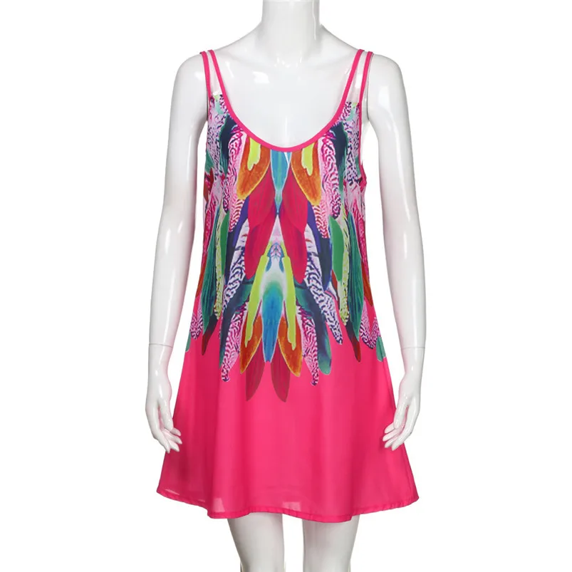 Fashion summer dress 2018 beach dress Women's Summer Boho Casual Printed Maxi Party Cocktail Sundress sexy dress vestido J08#N (4)