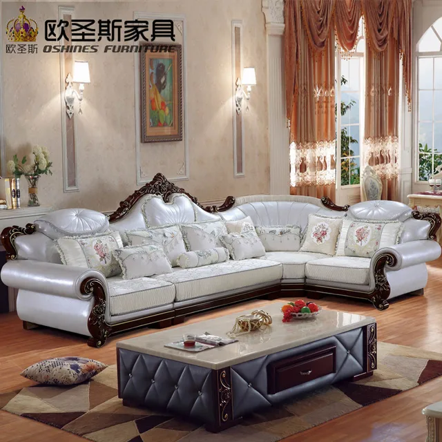 Mewah L Berbentuk Sectional Ruang Tamu Furniutre Desain Sudut Klasik