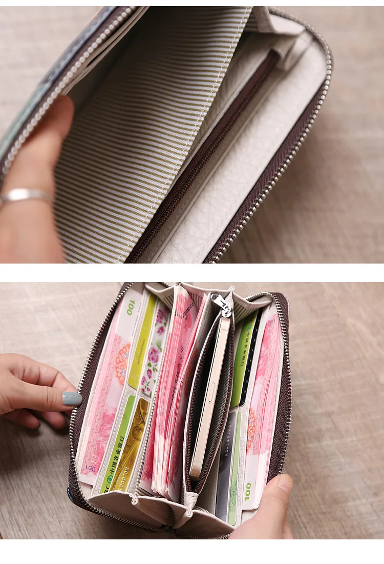 Lasen bag 2017 New lady long leather Chinese style pretty girls animal painting wallet creative painting personalized handbag (14)