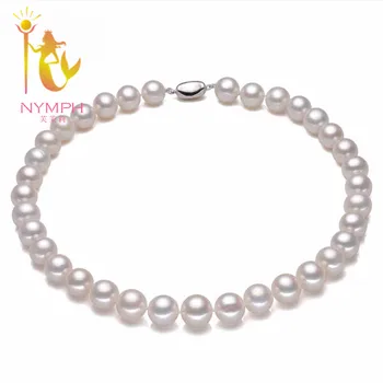 

NYMPH Round Freshwater Pearl Necklace Pearl Jewelry Choker Necklace For Women Natural Real White Pearl Fine Jewelry [R-13]