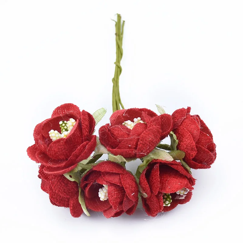 6 шт. маленькие чайные бутоны розы букет декоративные цветы венки Скрапбукинг искусственная тычинка растения diy Подарочная коробка искусственные цветы