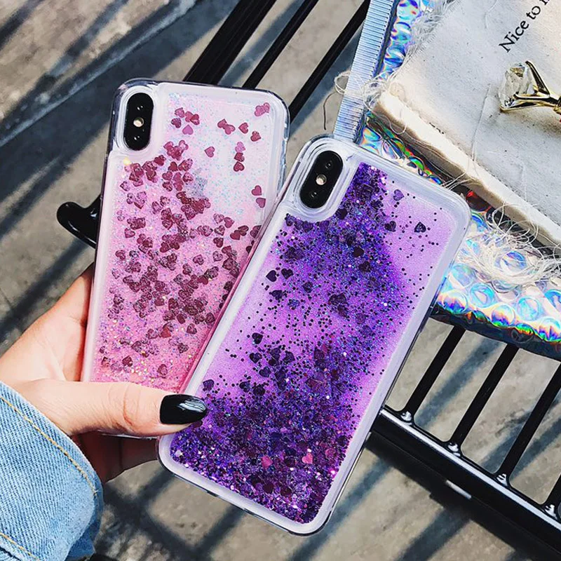 

Moskado Dynamic Quicksand Phone Case For iPhone XS Max 6 6S 7 8 Plus X XR XS Soft TPU Back Cover Bling Love Heart Sequins Coque