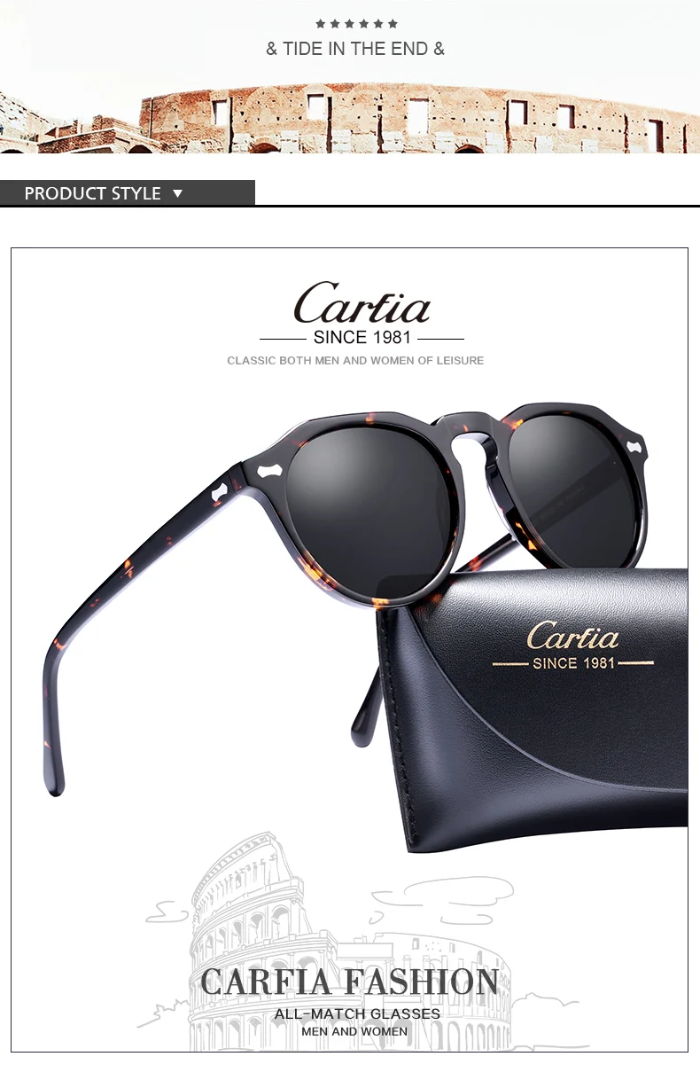 Carfia Gregory Peck поляризованные солнцезащитные очки Классические брендовые дизайнерские Винтажные Солнцезащитные очки мужские и женские круглые солнцезащитные очки UV400 5266