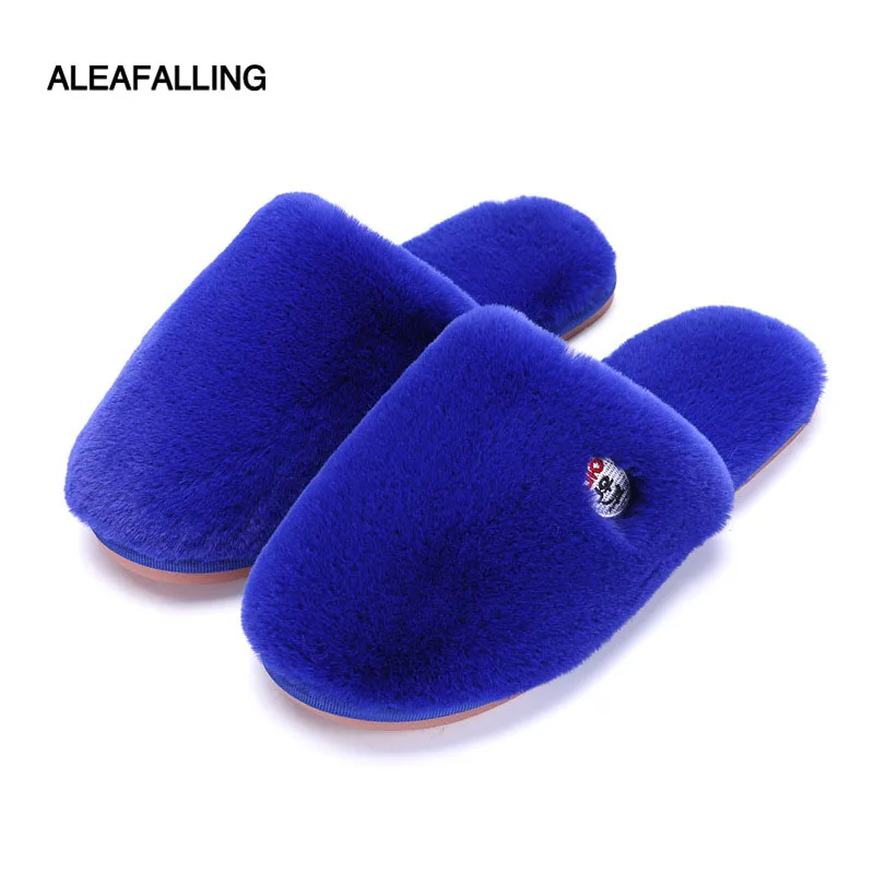 

Aleafalling Fashion Design Winter Warm Women Home Slippers Solid Cute Slippers Faux Fur Rabbit Indoor Shoes Bedroom Slippers T63