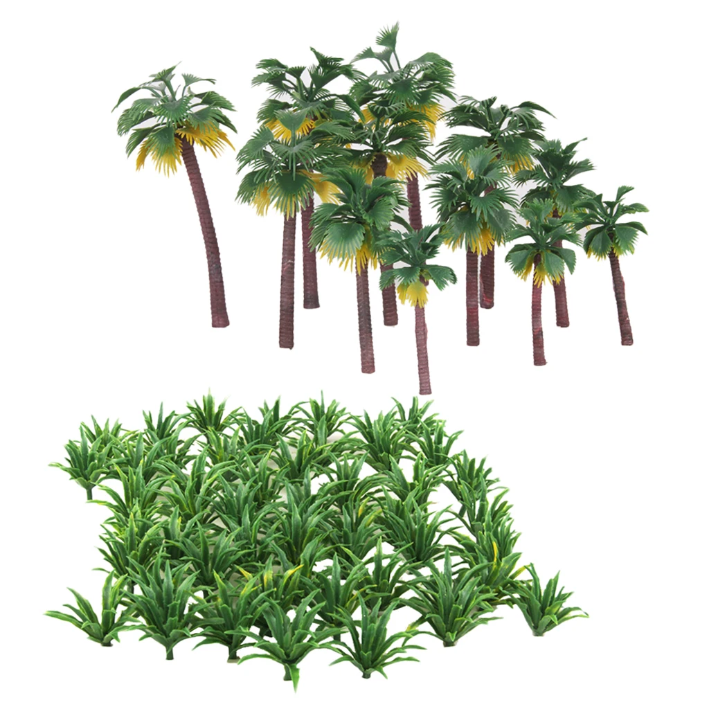 62pcs 1/100-1/200 Grass Model & Palm Tree Model Trees Train RR Street  Park Scenery Layout