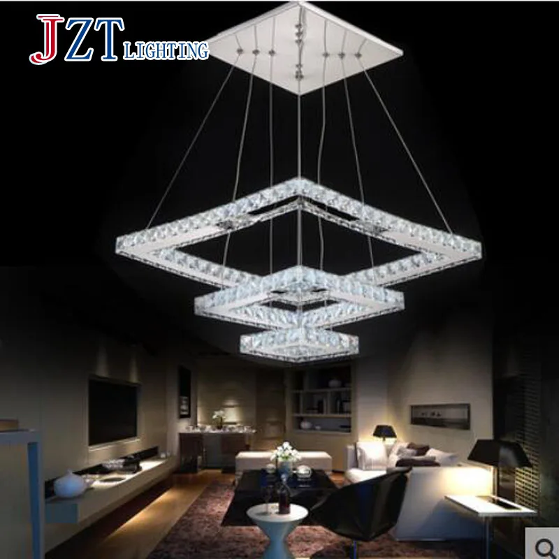 

T 3 Rectangular Ring Crystal Luxury Pendant Light Fashion Modern Creative Lamps For Dining Room Led Chip 60W DHL FREE
