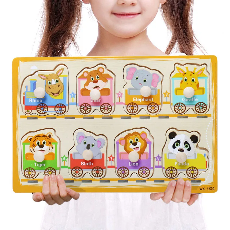 Baby Puzzle Toys Wooden Jigsaw Hand Grab Board Set Educational Toys for Children Cartoon Vehicle Marine Animal Jigsaw Child Gift - Цвет: D10