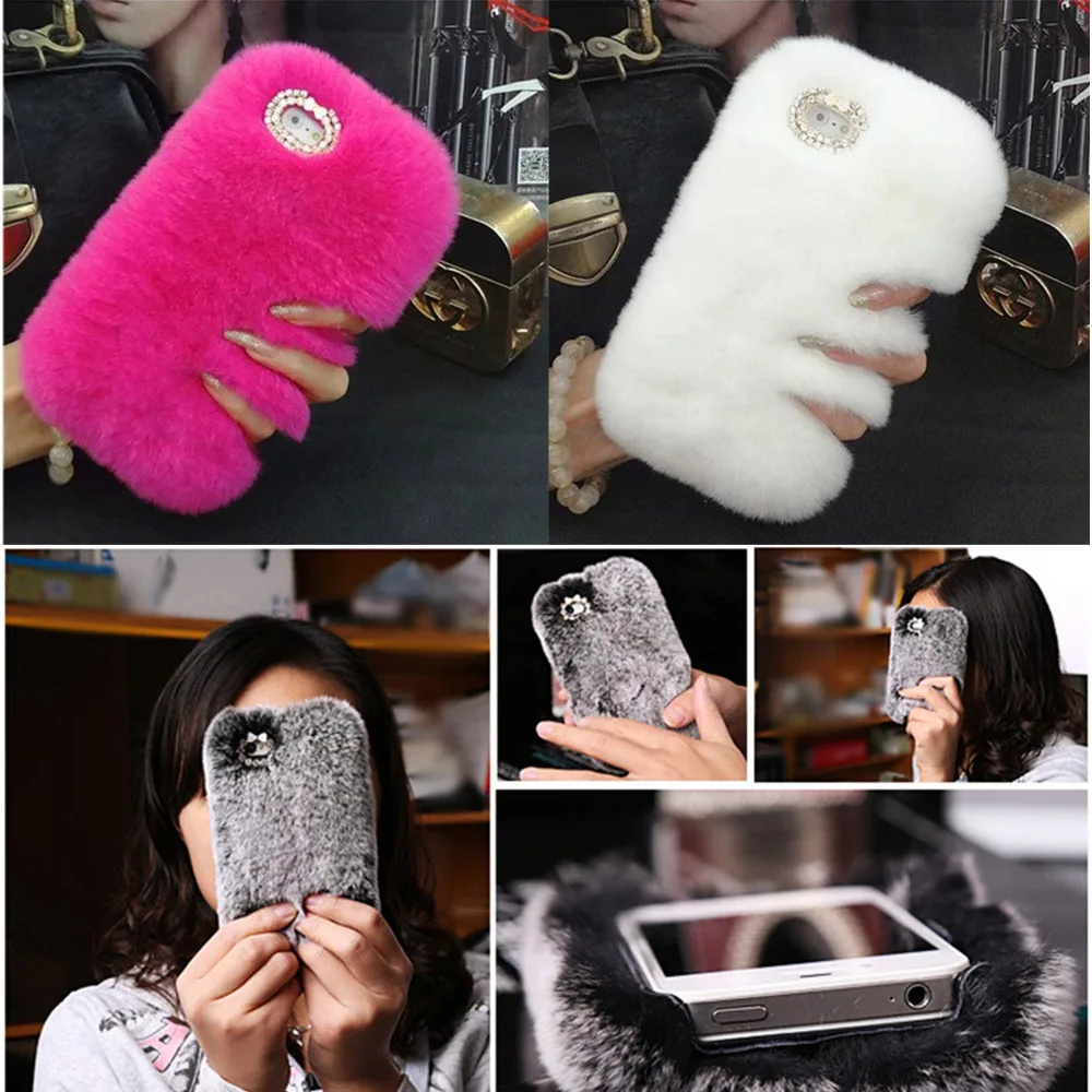 Fashion Luxury Fluffy Rabbit Hair Winter Phone Case For iPhone 5 5s SE 6 6s 7 7Plus Soft Women