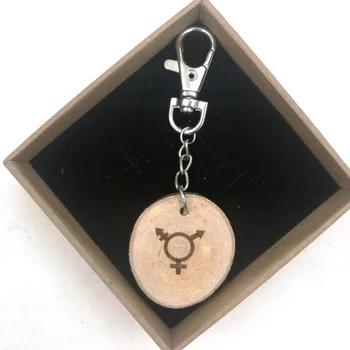 Transgender LGBT Gay Lesbian key chain natural ash rustic wooden burnt annual ring new in gift box KC032