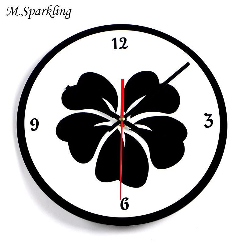 

M.Sparkling Black Flower Wall Clock Kitchen Living Room Office Hanging Watches Acrylic Plastic Mirror Vinyl Art Stickers Clocks