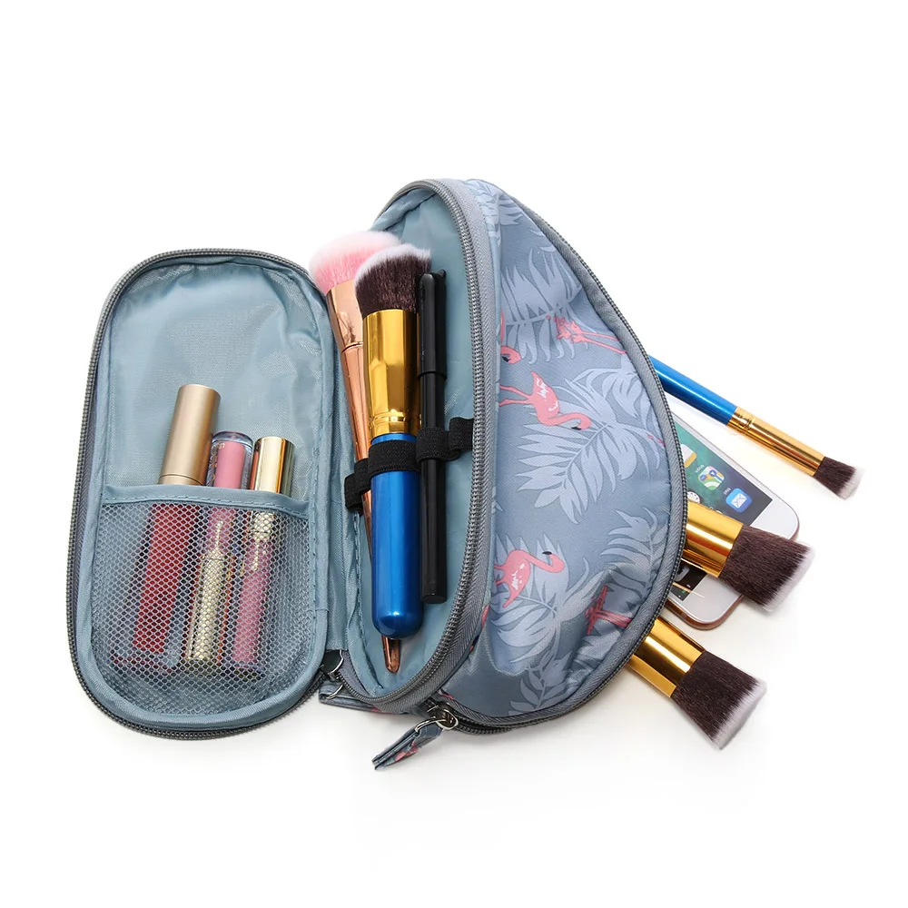 

Fashion Double Layer Women Travel Makeup Portable Flamingo Cosmetic Bag Pouch Bags Circular Brush Organizer Travel Pouch Handbag