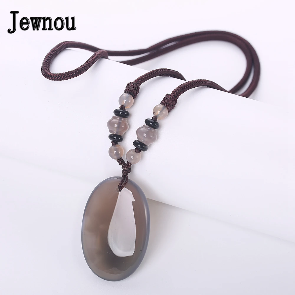 

Jewnou Agate Necklace Woman Long Braided Chain Statement Stone Water Drop Pendant Upscale Men Power Jewelry Party Accessories