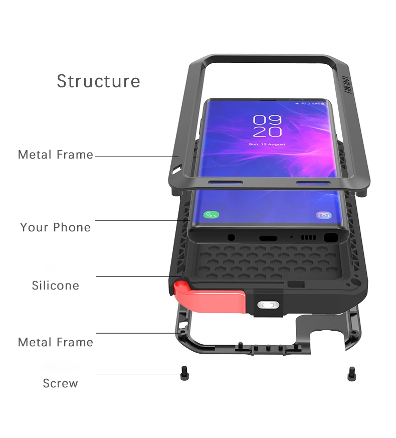 Love Mei Aluminum Metal Armor For Samsung Note 9 Shockproof Dirtproof Full Body Heavy Duty Case For Samsung Galaxy Note 9 Cover