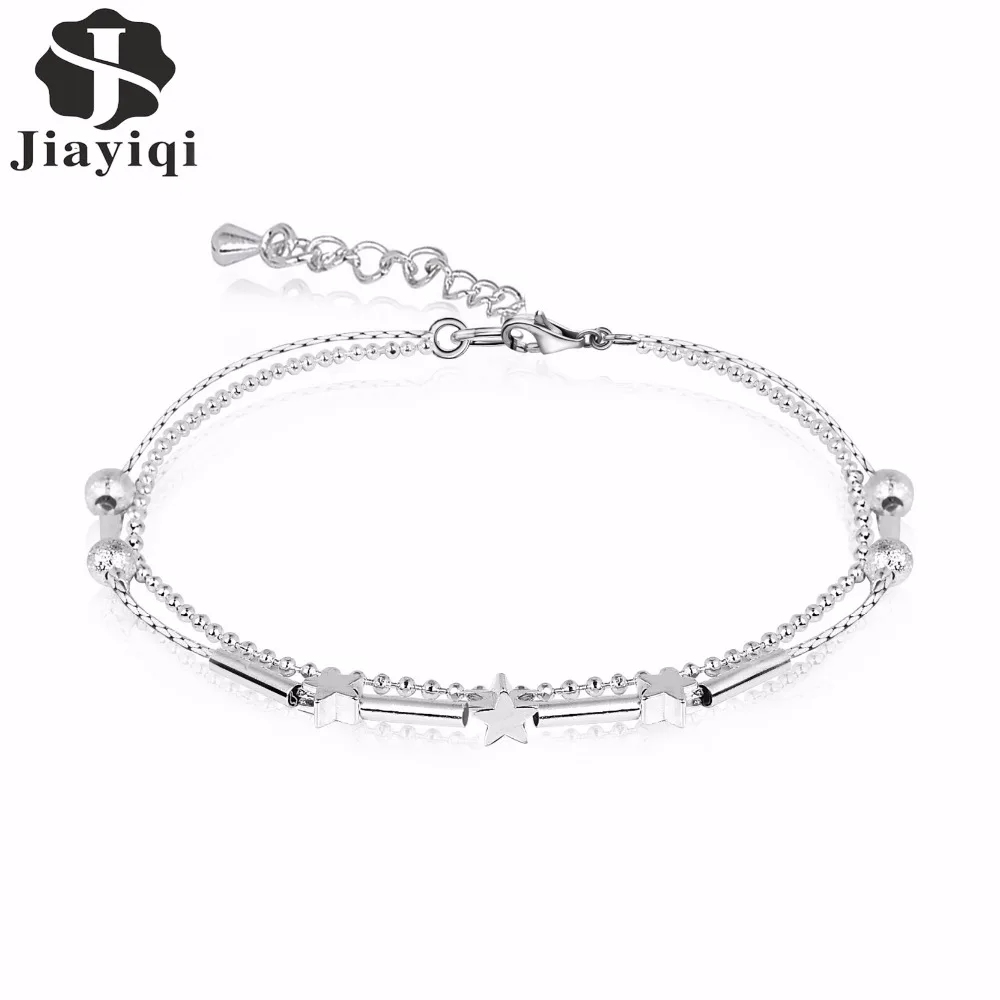 

2017 Women Silver color Anklet Stars Shape Ankle Bracelet Fashion Anklets for Women Beads Foot Jewelry