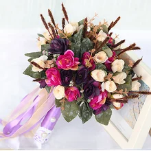 Искусственный Свадебный букет для невесты, лента, цветочный букет для девочки