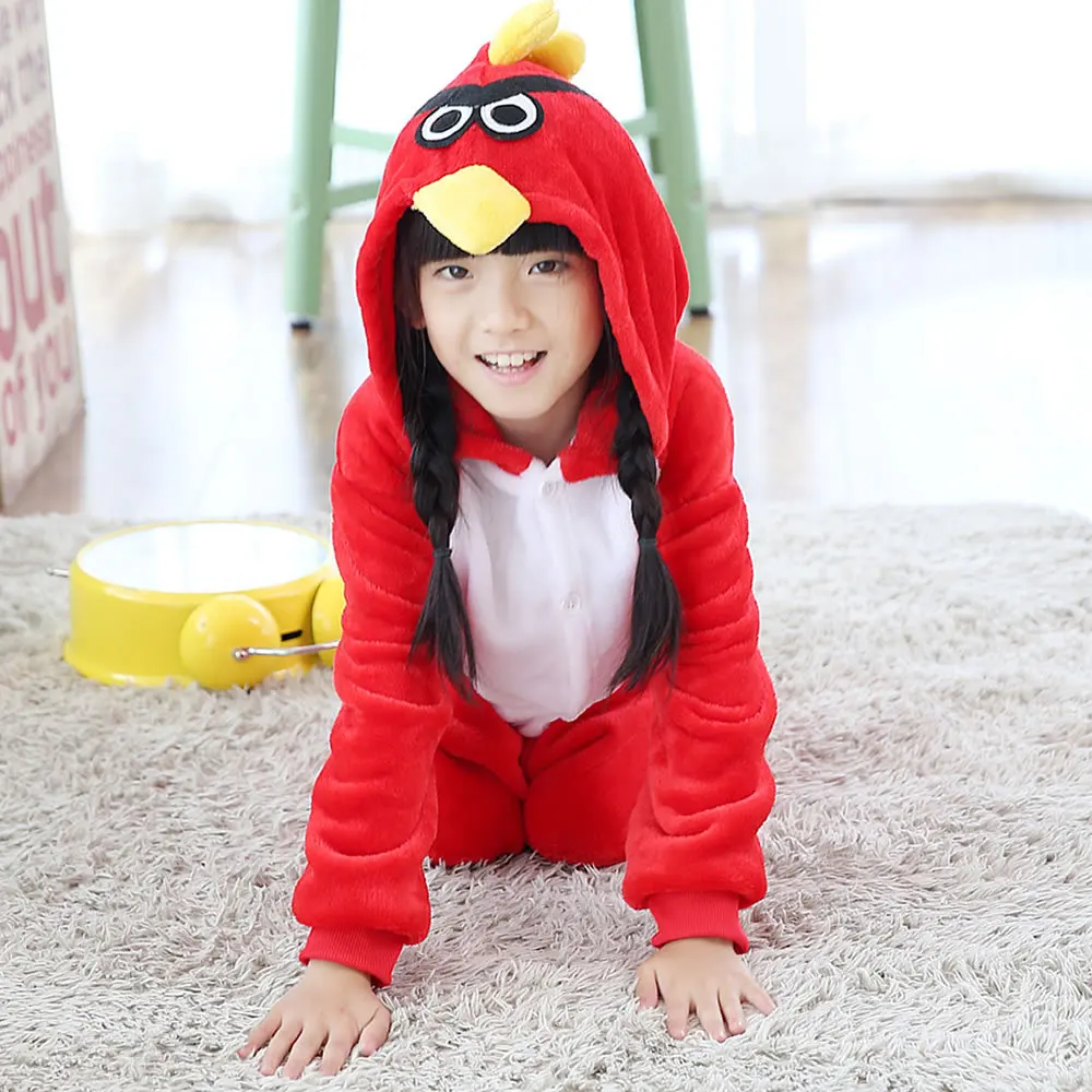 

Boy Girl Children Bird Red Pajamas Set Flannel Kids Animal Cartoon Cosplay Hooded Pijama infantil Kigurumi Sleepwear