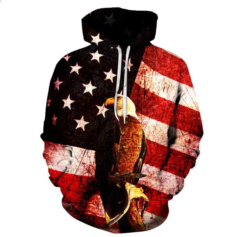 New American Flag Eagle Funny Sweatshirts Men Women 3D Hooded Hoodies