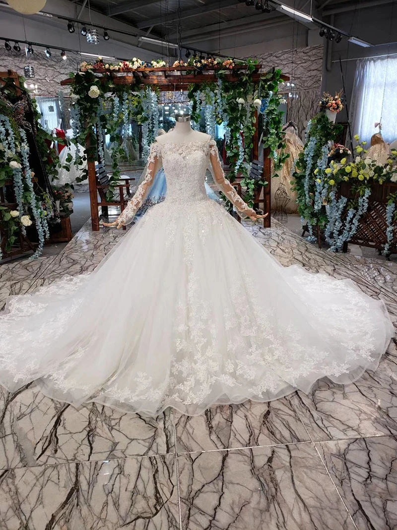 HTL434 boho wedding dress western style  boat neck lace up back ball gown bridal dress up gown 2019 vestido de noiva princesa (1)