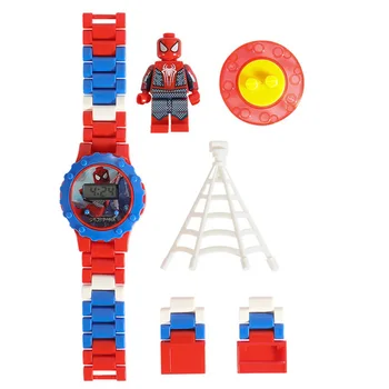 

JOYROX Building Blocks Spiderman Elsa Kids Watches Rotate Dial Cartoon Children Watch For Boy Girls Student DIY Kids Clock Reloj
