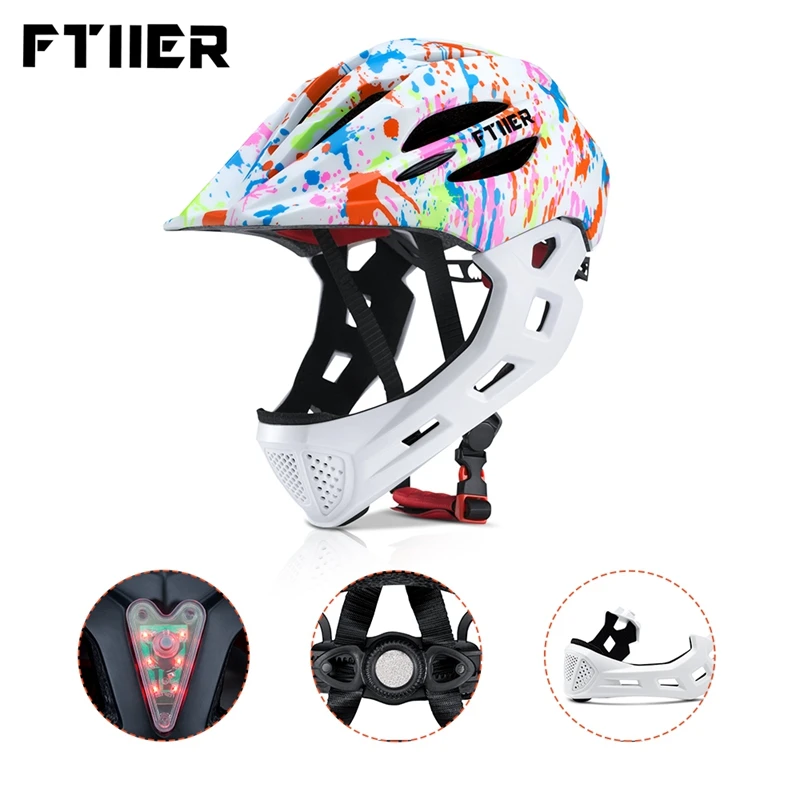 

Ftiier Kids Bicycle Helmet Detachable Children Full Face cycling Helmet For MTB Road Bike Outdoor Sports Riding Skating With LED