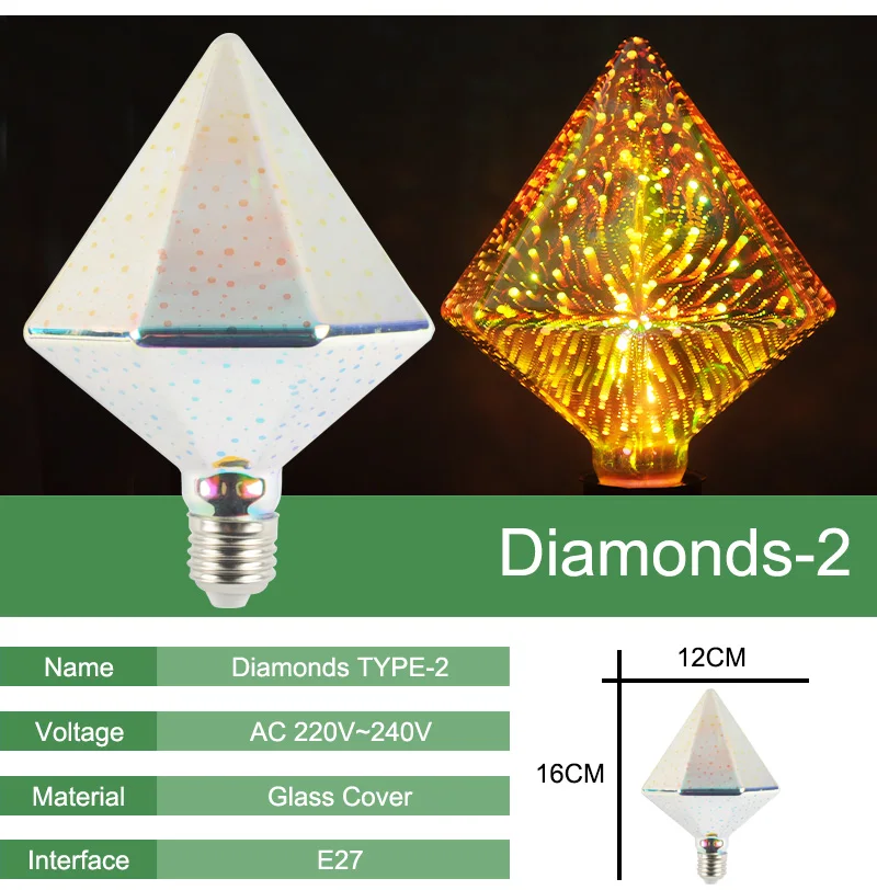 Kaguyahime 3D светодиодный светильник в виде звезды E27, винтажный ночной Светильник Эдисона ST64 A60 G95, светодиодный светильник 110 В 220 В, ретро стеклянный светильник, Рождественская лампа