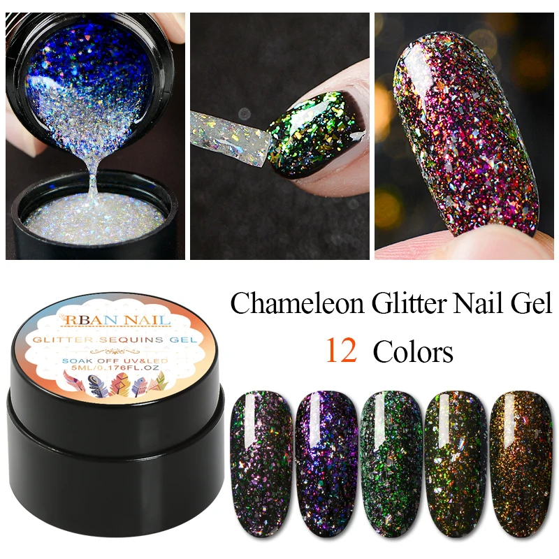 

RBAN NAIL 5ml Chameleon UV Gel Polish Set Shiny Gel Varnish Glitter Gel lak Soak Off Long Lasting Shimmer Nails Art Lacqu
