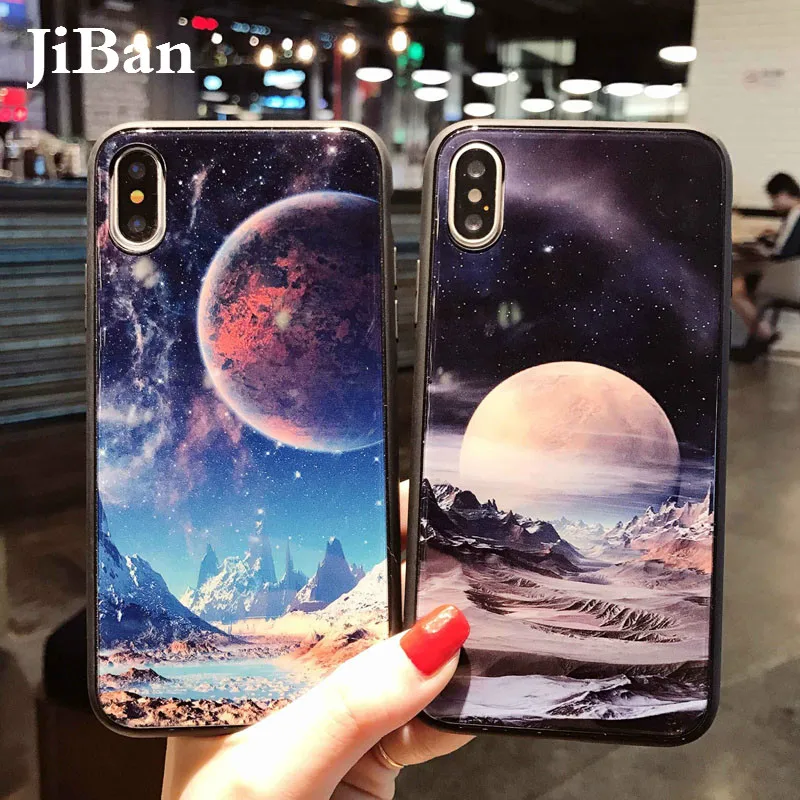Jiban для IPhone X 6S 7 8 плюс роскошный звездное небо луны и звезд Горный пейзаж зеркало