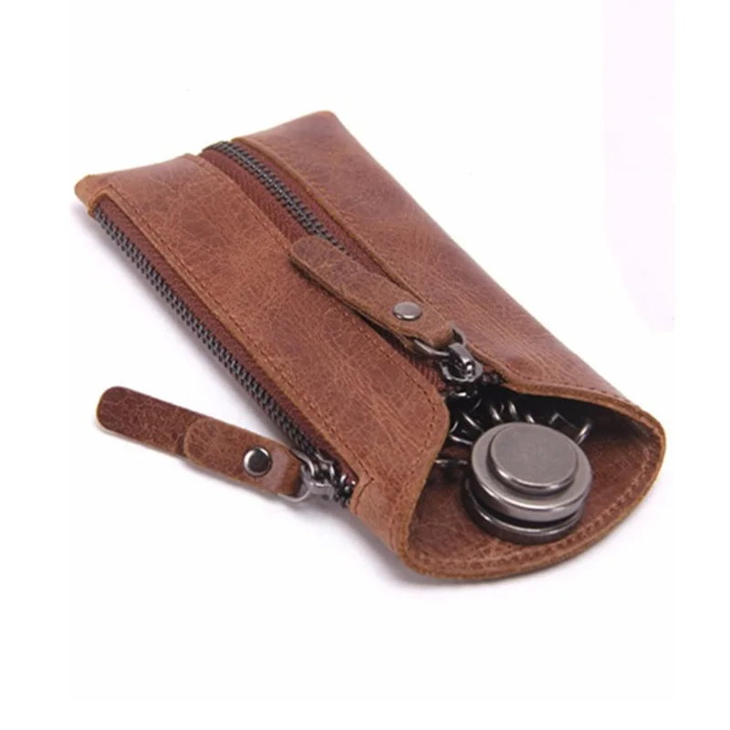 BISI GORO,, винтажный кошелек из натуральной кожи для мужчин и женщин, для ключей, для автомобиля, на цепочке, чехлы на молнии, чехол для ключей, сумка, мужской держатель для ключей - Цвет: Brown