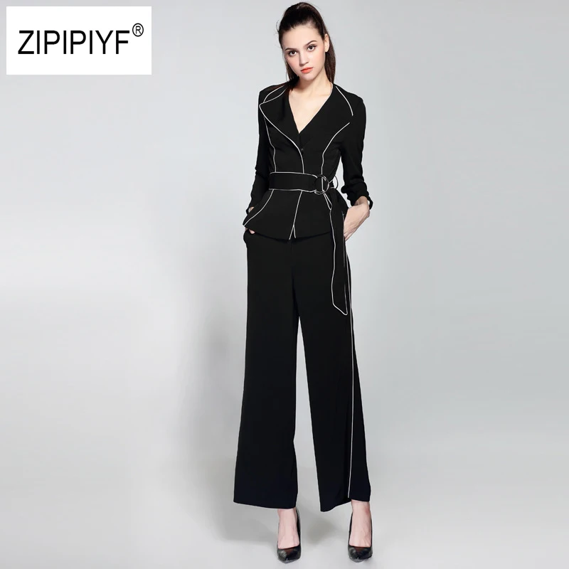 HIGH QUALITY Fashion Women Spring Pants Suits Print Blazer Wide Leg