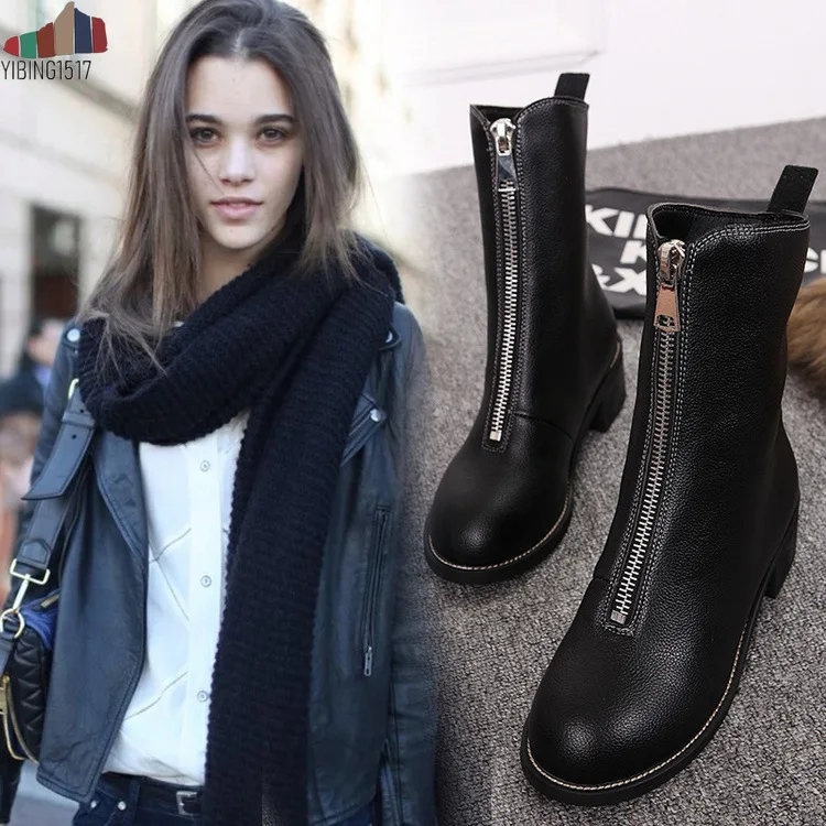 

Winter Cow Suede High Street Fashion Round Toe High Quality Nude Decoration Full Grain Leather Knee-high Boots
