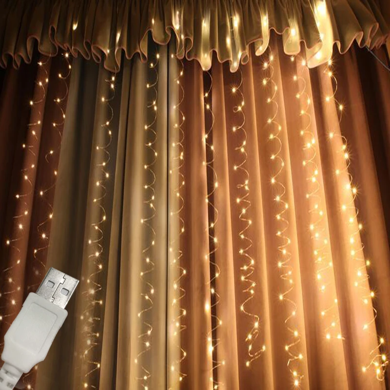 

3x3M USB Rechargeable Icicle Light Curtain LED String Lights Lamp Lantern for Holiday Party Light guirlande lumineuse exterieur