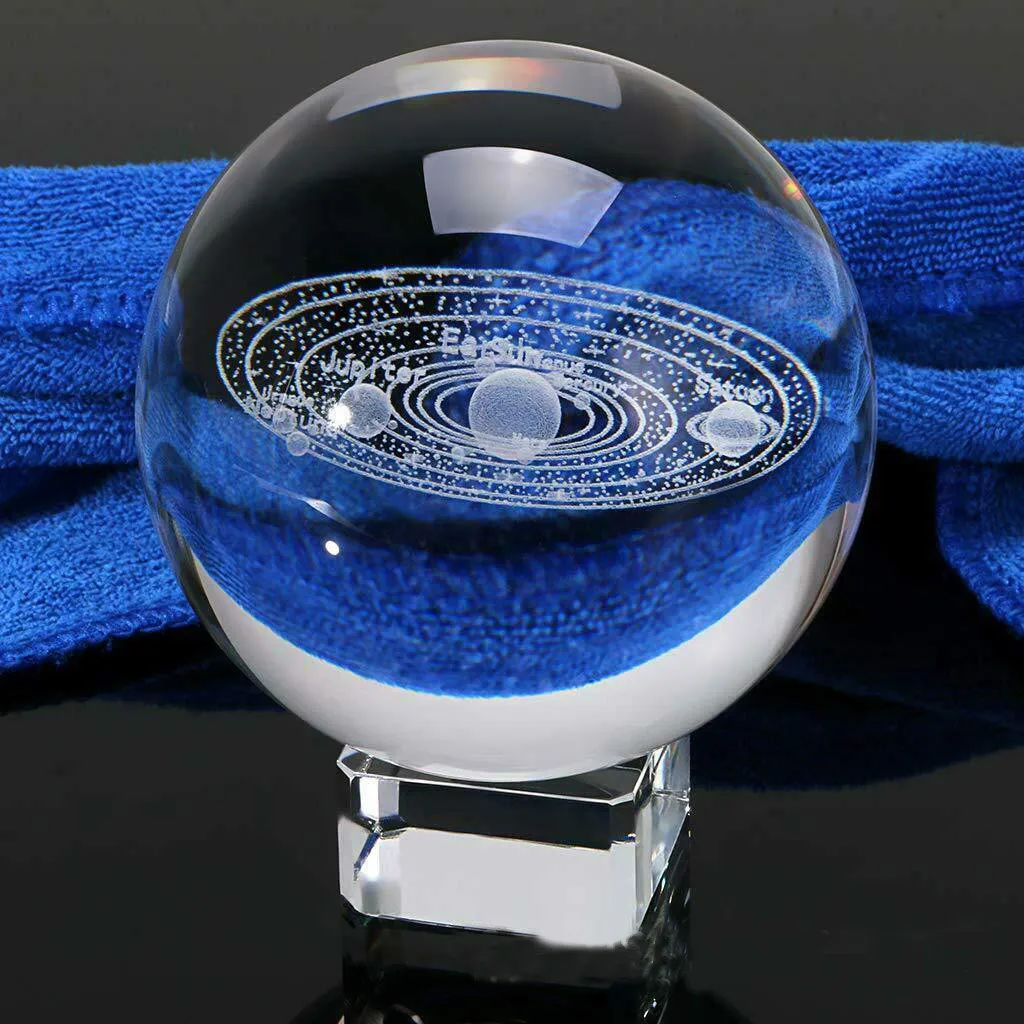 3D Solar System Crystal Ball Engraved Solar System Miniature Planets Model Glass Globe Balls Ornament Home Decor