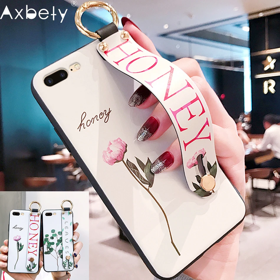 AXBETY For iphone XS MAX/XR/6s 6 7 8 Plus Fashion Flower Lanyard Stand Phone Case For iphone 8 Stand Cover For iphone Xr coque